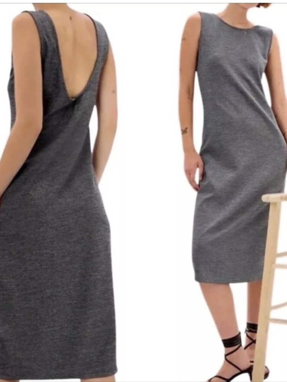 GAP Open back Metallic Tank Dress XS Minimalist Shimmer Bodycon Party Midi
